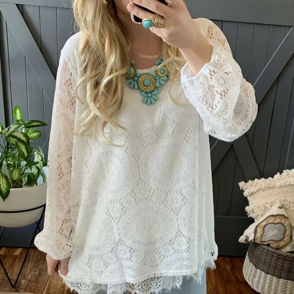 Last One! 2X Lace Long Sleeve Tunic Top Blouse - Picture 6 of 8